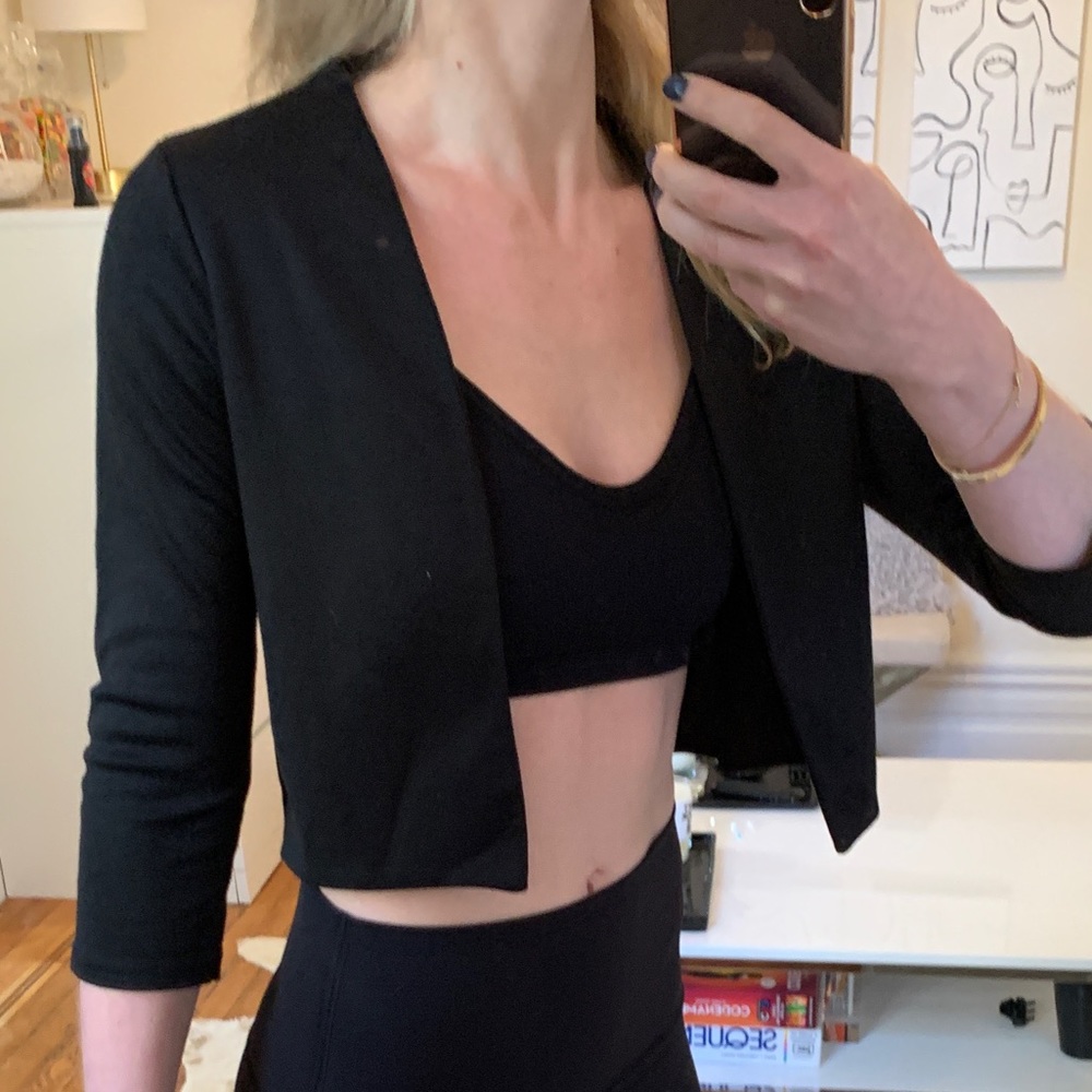Black Cropped 3/4 Sleeve Cardigan